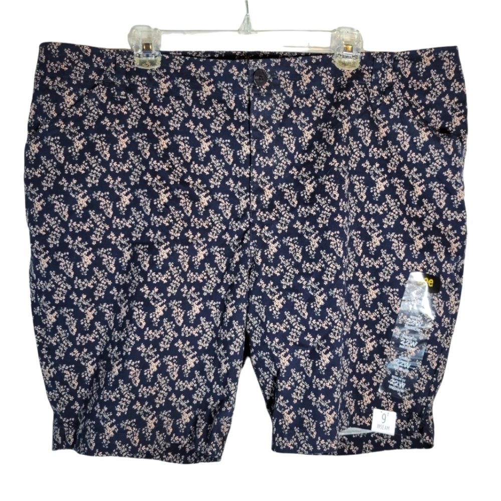 Lee navy ditsy floral blue micro floral Bermuda shorts size 22W NWT